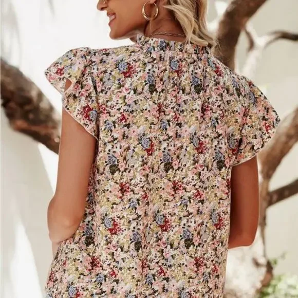 *NEW* Boho Floral Ruffle Cap Sleeve Top | Size XL - Picture 2 of 10